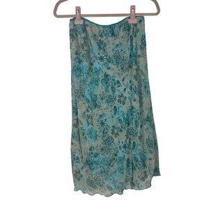 Vintage Biyaycda M Y2K Teal Green Floral Print Midi Skirt Whimsigoth